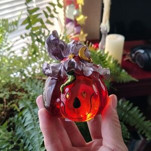 Orange Witch Hat Halloween Glass Pumpkin Figurine